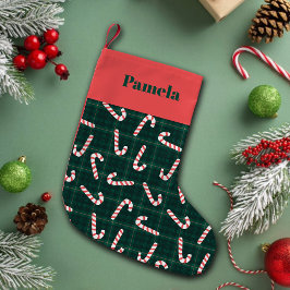 Zuckerstangen-Karo mit individuellem Namen  Kleiner Weihnachtsstrumpf