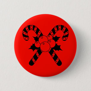 Zuckerstangen & Mistelzweig Schwarzes Frohes Weihn Button