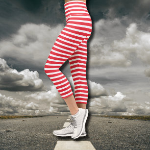 Zuckerstangen-Rot-Weiß-einfach horizontal gestreif Capri Leggings