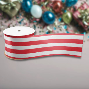 Zuckerstangen-Rot-Weiß-Einfach-Horizontal-Gestreif Satinband