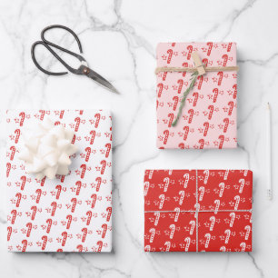 Zuckerstangen Sterne Doodle WEIHNACHTEN Rot Pink Geschenkpapier Set