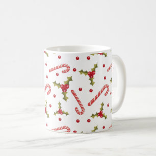 Zuckerstangen und Stechpalmen nahtloses Muster  Kaffeetasse