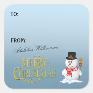 Zuckersüßer Schneemann2 Weihnachtsgeschenk-Etikett Quadratischer Aufkleber