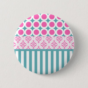 Zuckerwatte-Rosa-blauer Kreis-Streifen-Damast Coll Button