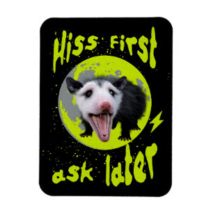 Zuerst zischen, dann fragen Lustiger Opossum-Humor Magnet