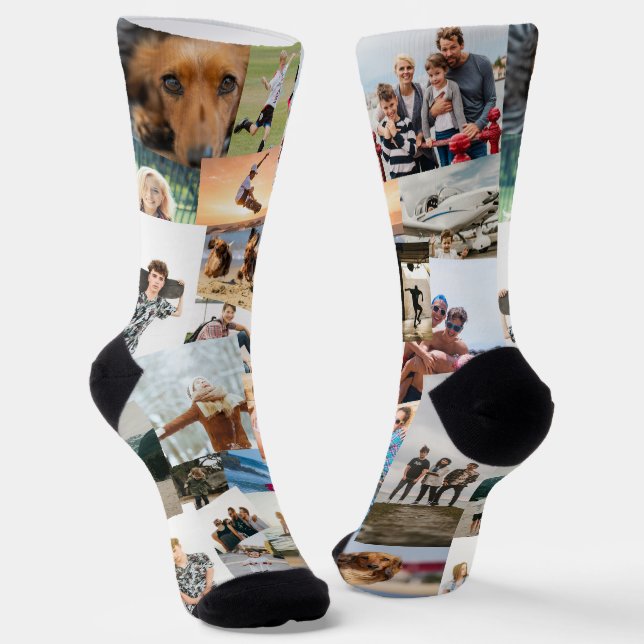 Zufällig überlappende Fotos Collage Vorlage Socken (Gewinkelt)