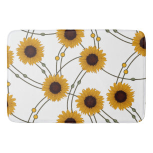 Zufällige Art Nouveau Sonnenblumen Retro-Blumen Ge Badematte
