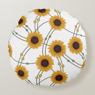 Zufällige Art Nouveau Sonnenblumen Retro-Blumen Ge Rundes Kissen