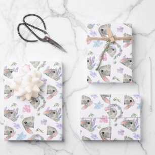 Zufälliger floraler Osterhase Frühlingssaison Geschenkpapier Set