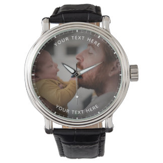 Zufriedene Erste Vatertag Custom Message & Foto Armbanduhr