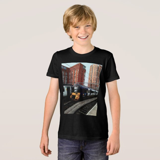 Zug am Bahnhof Tri-Blend Shirt (Vorderseite voll)