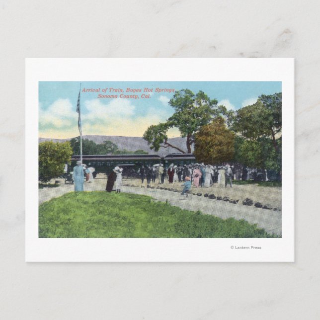 Zug Ankunft bei Boyes Hot Springs Postkarte (Vorderseite)
