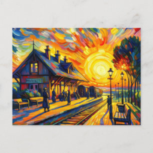 Zug bei Sonnenuntergang Postkarte