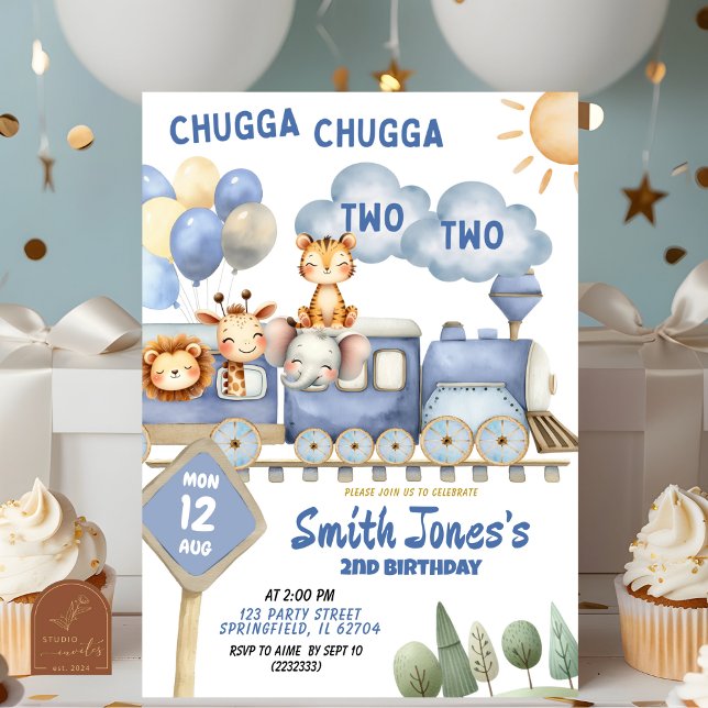 Zug bis zum 2. Geburtstag mit Foto Einladung (Von Creator hochgeladen)