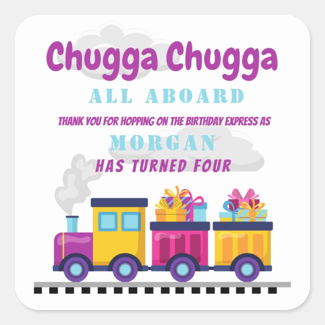 Zug Chugga Choo Cartoon jedes Lebensalter Quadratischer Aufkleber (Vorderseite)