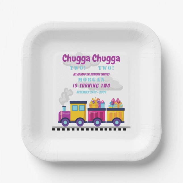 Zug Chugga Choo Cartoon Zweites Geburtstag Pappteller (Vorderseite)