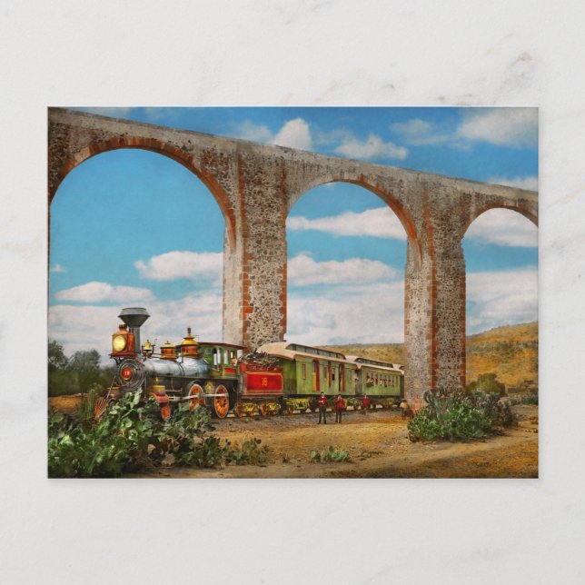 Zug - Das Aquädukt von Santiago de Querétaro 1885 Postkarte (Vorderseite)