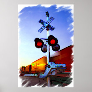 Zug, der durch Stadt läuft Poster