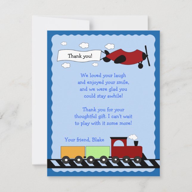 Zug & Flugzeug Flat Danke Karte 4x5 (Vorderseite)