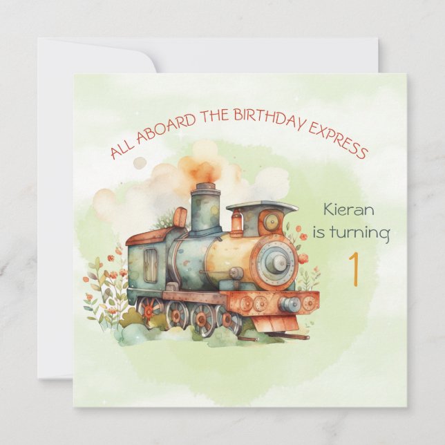 Zug Motor Junge 1. Einladung zum Geburtstag (Vorderseite)