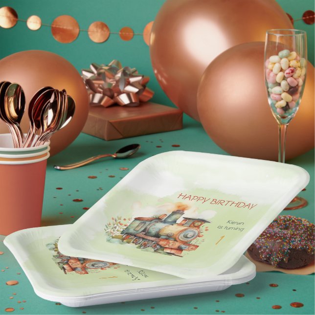 Zug Motor Junge 1. Geburtstag Pappteller (Multi)