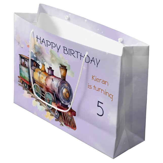 Zug Motor Junge 5. Geburtstag Große Geschenktüte (Vorderseite Schrägansicht)