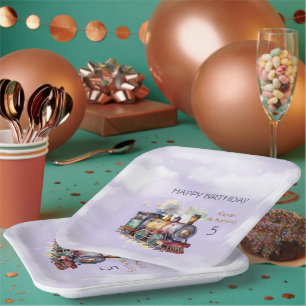 Zug Motor Junge 5. Geburtstag Pappteller