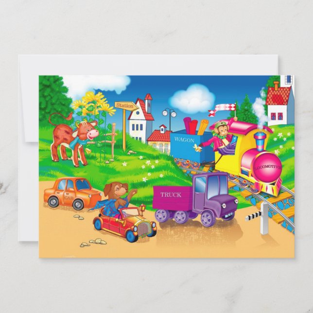 Zug und Auto Einladung (Vorderseite)