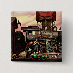 Zug-Yard-Blumen-Garten durch Stevan Dohanos Button