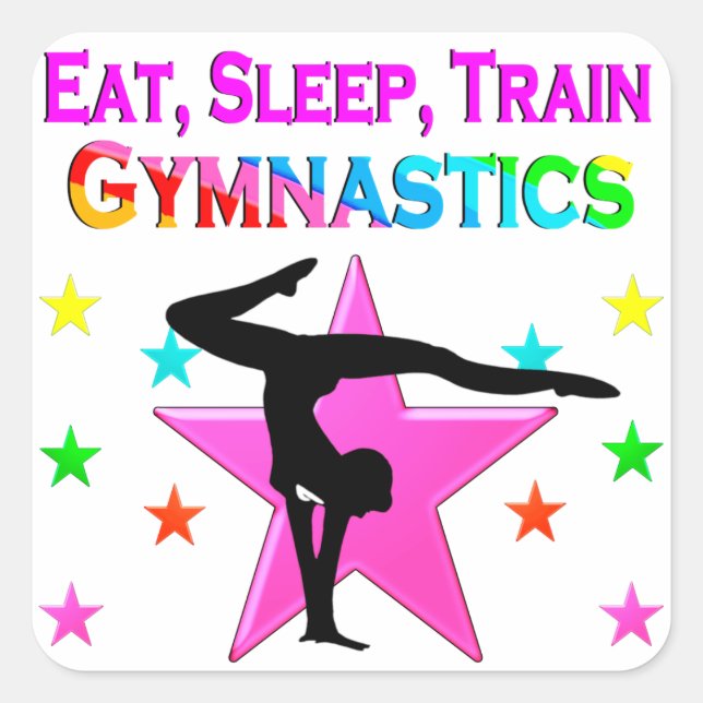ZUG ZU EINER GYMNASTIKKAMPION QUADRATISCHER AUFKLEBER (Vorderseite)
