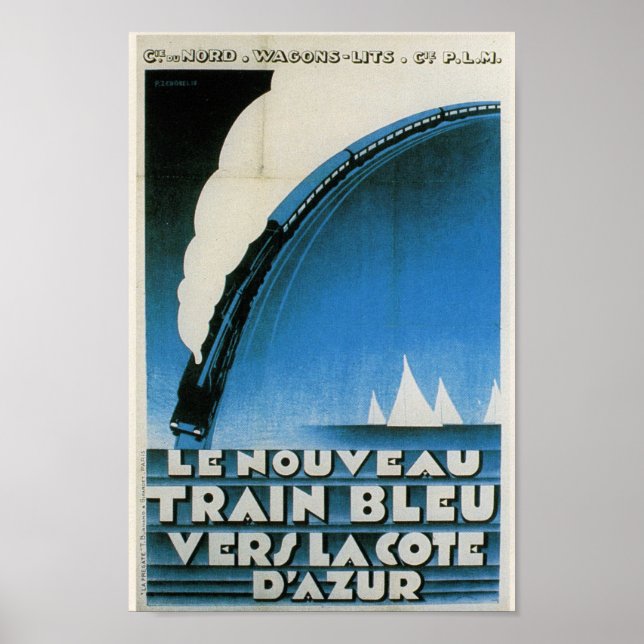 Züge Bleu Cote D'Azur Französisch Art Deco Reisen Poster (Vorne)