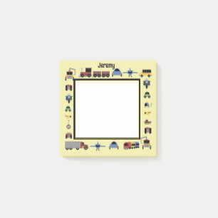 Züge, Flugzeuge und Automobile Jungen Monogramm Post-it Klebezettel