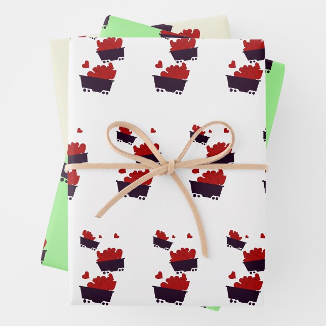 Züge mit Herz Geschenkpapier Set (Beispiel)
