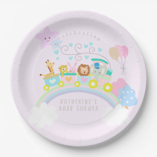 Züge Tiere Pastel Baby Pink Pappteller