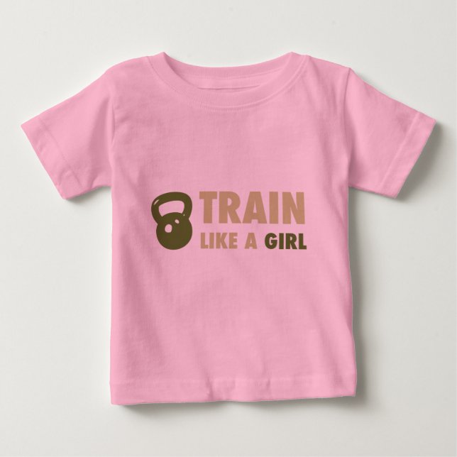 Züge wie ein Mädchen mit Kettlebell Baby T-shirt (Vorderseite)