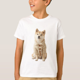 Zugeknöpfter Strickjacken-Shiba-Inu-Kinder T-Shirt