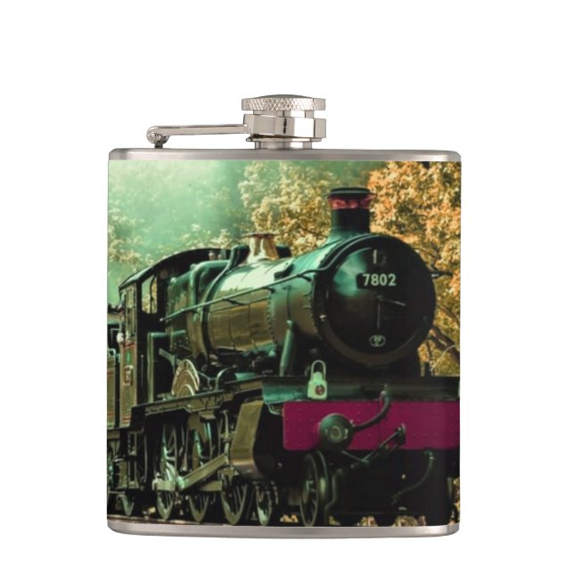 Zuglokomotive Retro Vintage Herbstlaube Flachmann (Vorderseite)