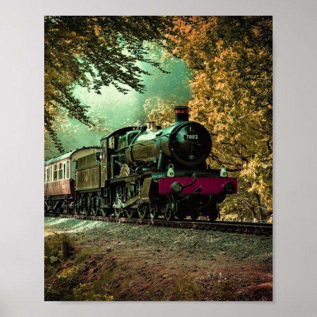 Zuglokomotive Retro Vintage Herbstlaube Poster (Vorne)