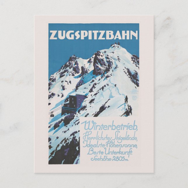 Zugspitzbahn Vintage Poster 1927 Postkarte (Vorderseite)