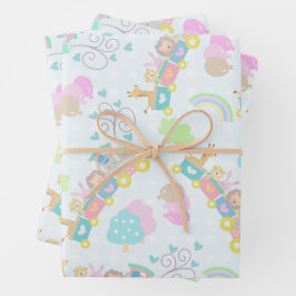 Zugtiere blau geschenkpapier set