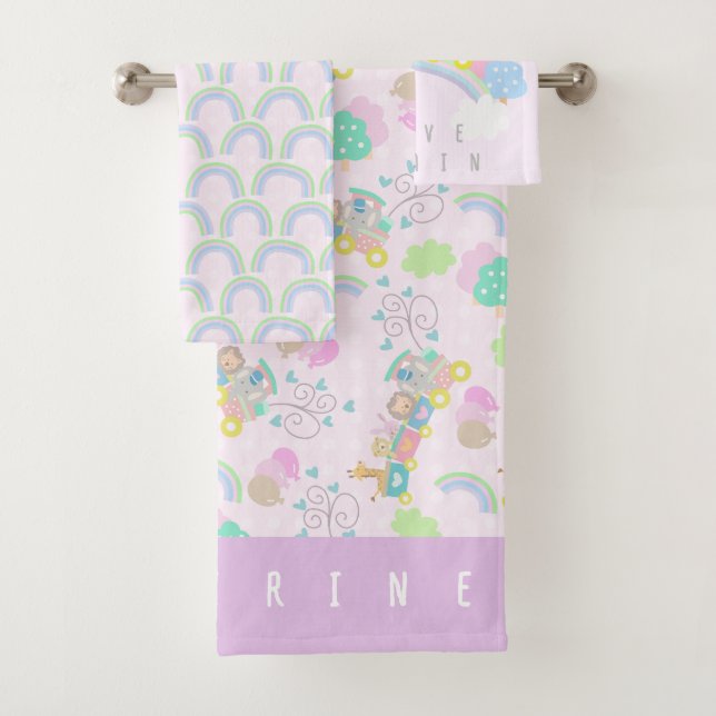 Zugtiere Pink Baby Blanket Badhandtuch Set (Insitu)