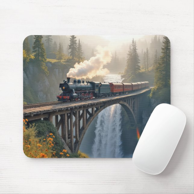 Zugtreppe mit Vintager Dampflokomotive Mousepad (Mit Mouse)