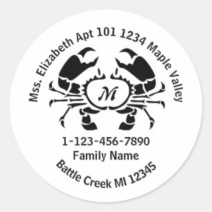 Zuhause-Adresse der Crab Monogram-Familie Runder Aufkleber