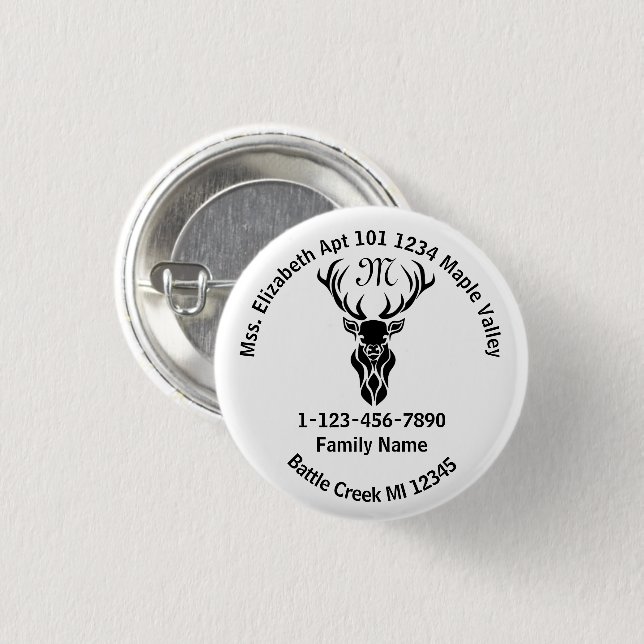 Zuhause-Adresse der Lost-Stag-Monogram-Familie Button (Vorne & Hinten)