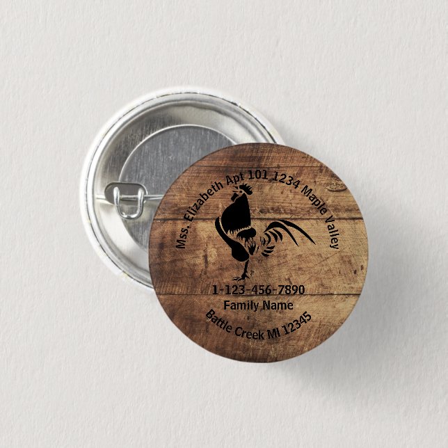 Zuhause-Adresse der Rooster-Silhouette Button (Vorne & Hinten)