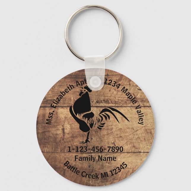 Zuhause-Adresse der Rooster-Silhouette Schlüsselanhänger (Vorderseite)