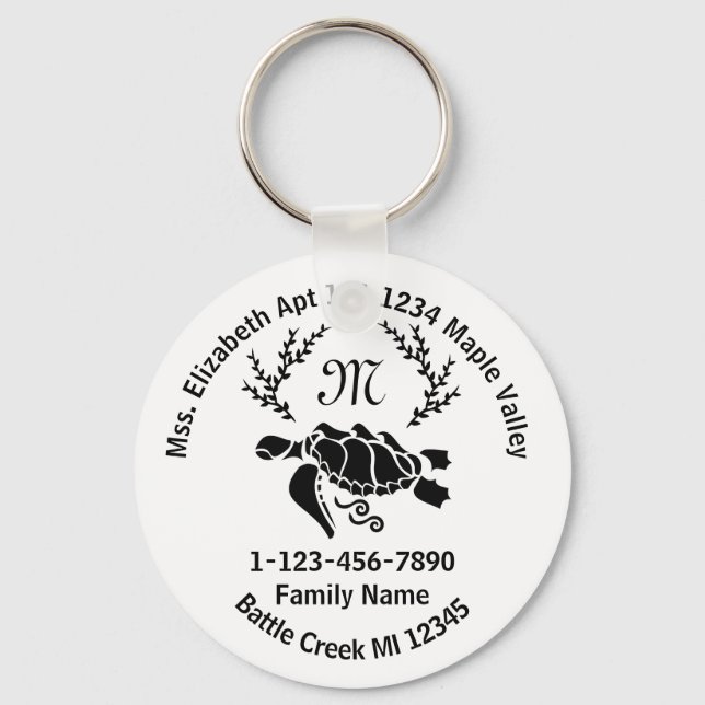 Zuhause-Adresse der Sea Turtle Monogram Familie Schlüsselanhänger (Vorderseite)