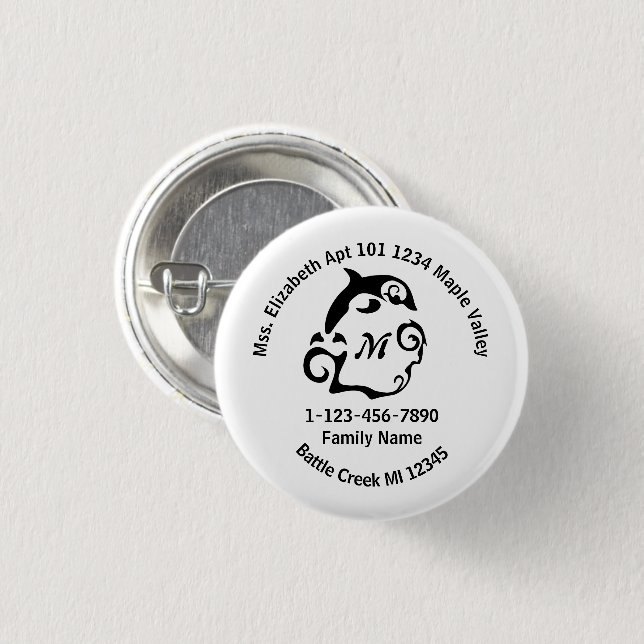 Zuhause-Adresse der verlorenen Dolphin-Schwimmfami Button (Vorne & Hinten)