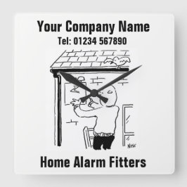Zuhause Alarm Cartoon Quadratische Wanduhr