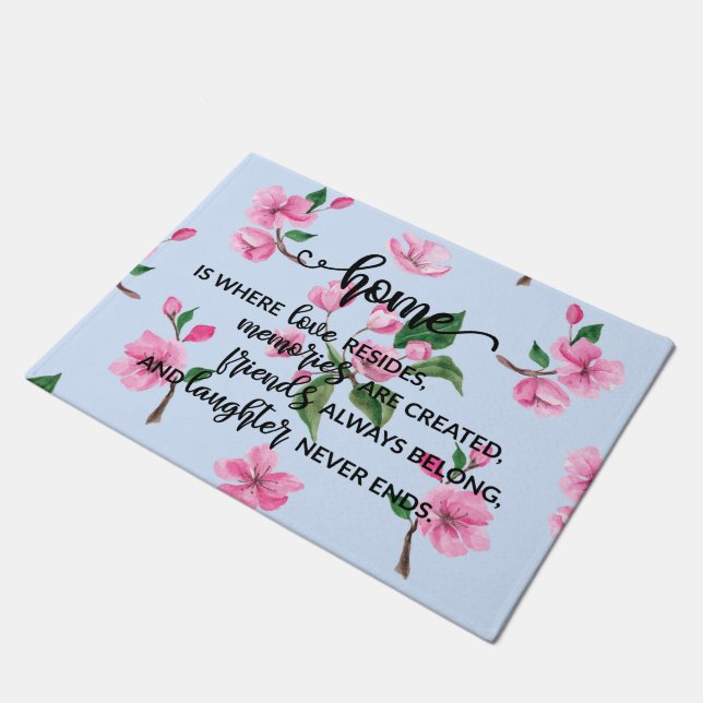 Zuhause-Angebot | Rosa Floral Fußmatte (Schrägansicht)